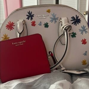 Kate Spade White Floral Satchel with Red Wallet